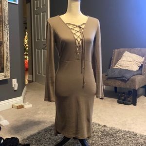 Olive green sexy long sleeve dress